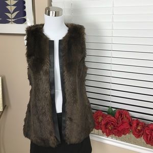 Faux Fur Vest with leather trim