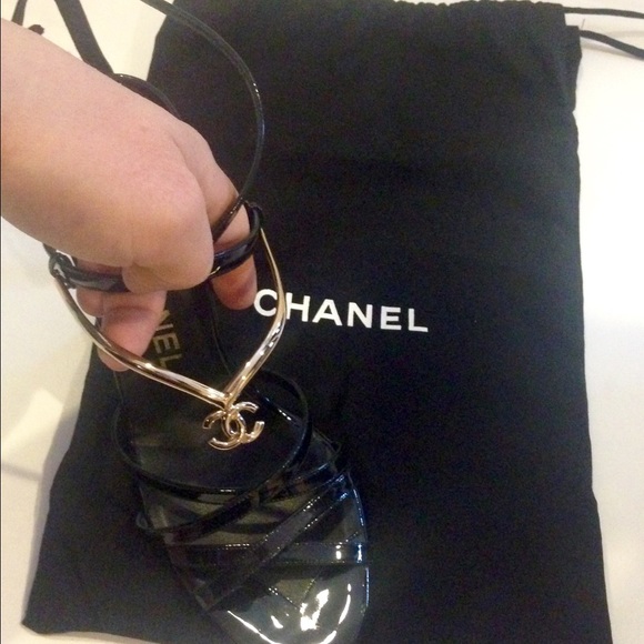 Chanel black stiletto sexy strap high heels 7.5 cc