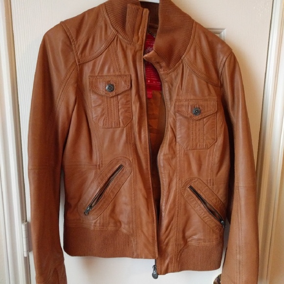 Cognac leather Esprit EDC bomber jacket