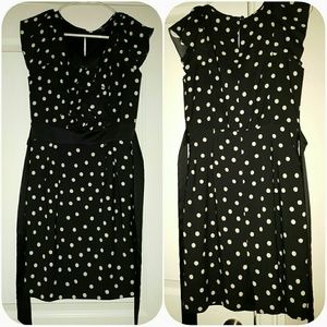 H&M black and white polka dot belted dress, Size 4