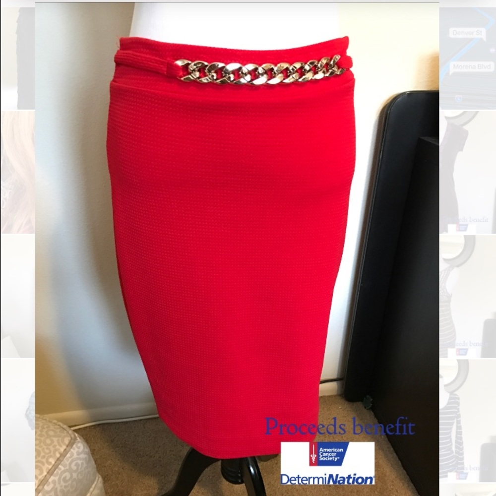 Cute, Textured Red Knee Length Skirt (Never worn!)