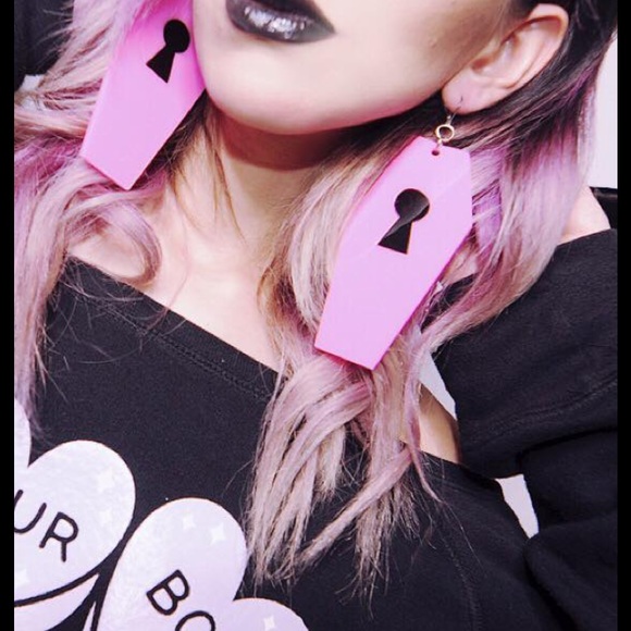 Pink Coffin Earrings Nikki Lipstick Dolls Kill Big