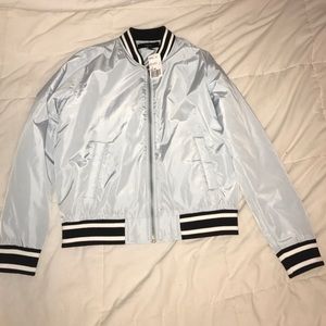 Blue "No Thanks" Forever 21 bomber jacket