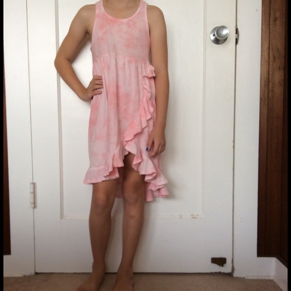 Pink ruffle tie die dress