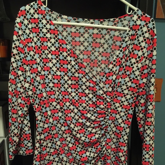 Red, white and blue dot pattern dress shirt