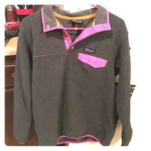 Gray and Purple Patagonia Pullover Sweatshirt