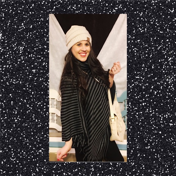 Black and Gray Striped Poncho