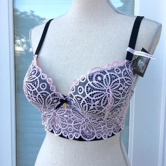 Long Line 34C bra Daisy Fuentes pink lace push-up - Picture 2 of 4