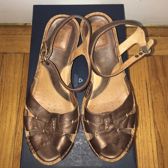 Clarks bronze heels with cork wedge