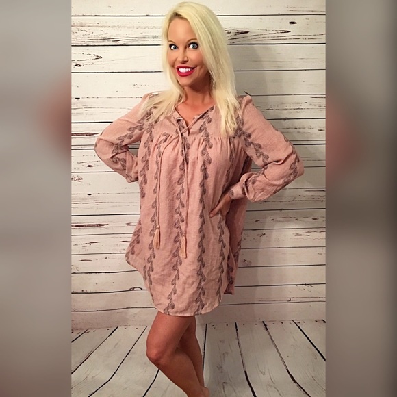 Rose/navy tie front fully lined embroidered dress! - Picture 2 of 3