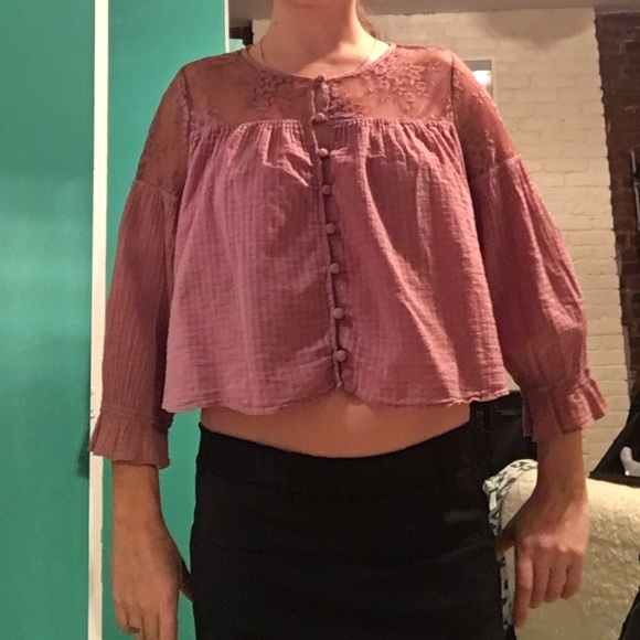 Free People rose colored loose crop blouse - Picture 2 of 3