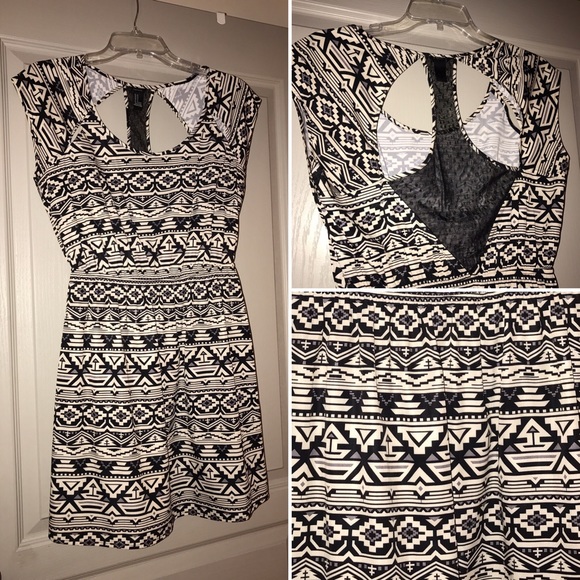 Native print dress: lace back, shoulder cut-outs — last call!
