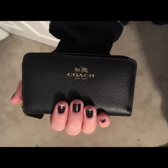 COACH Leather Small Double Zip Card holder Wallet