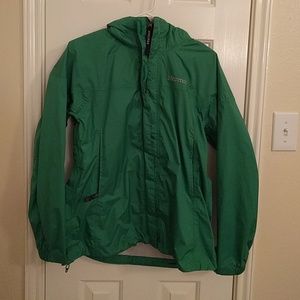 Green rain jacket with hood