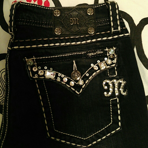 Miss Me Easy Boot jeans black lots bling!! 30 x 30