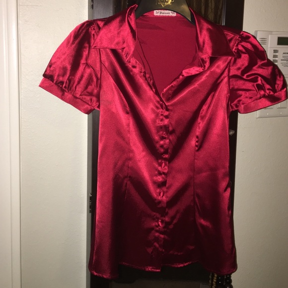 Red satin shirt