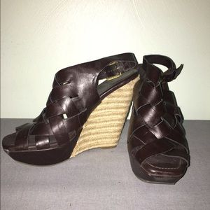 Brown leather wedge