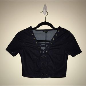 GUESS • Push-Up Laced Denim Crop Top • Size XXS