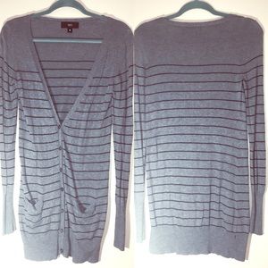 Extra-long Gray Striped Cardigan