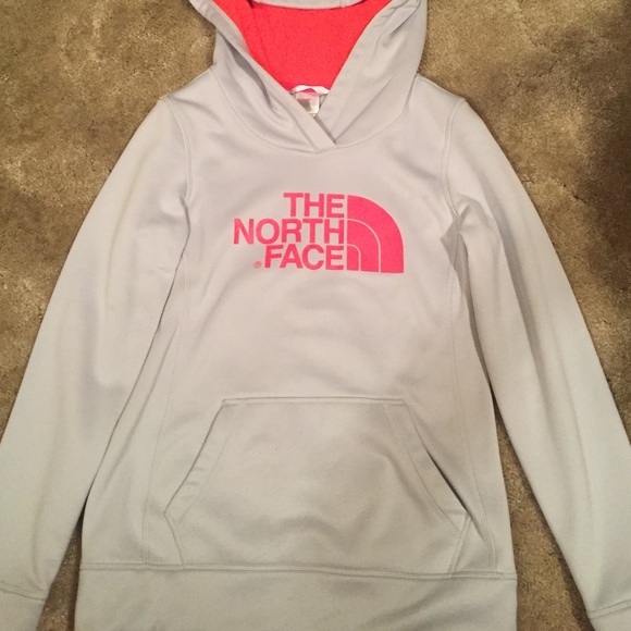 Women's small pink and grey north face hoodie!