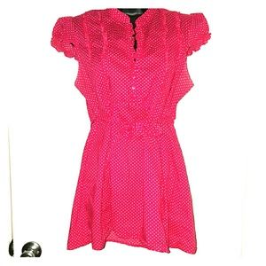 Red and white poka dot cotton blouse