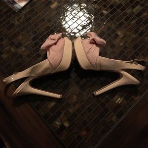 Qupid blush pink peep toe platforms