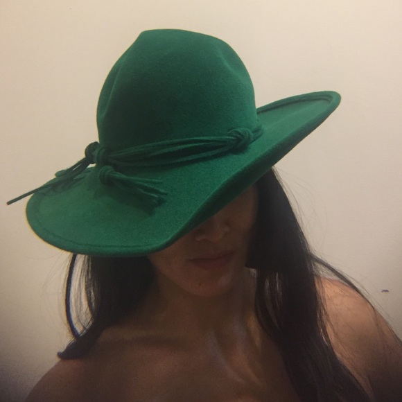 Vintage Green Wool Wide Brim Hat