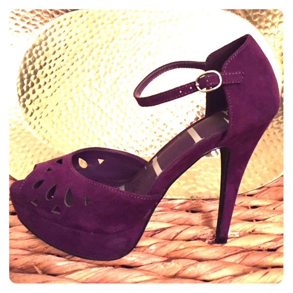 Purple Suede Peep toe Pumps