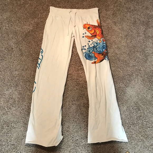 ed hardy white koi pant