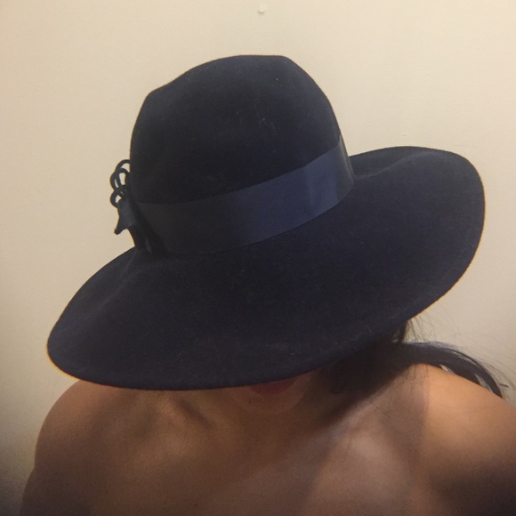 Vintage Navy Blue Wool Wide Brim Hat