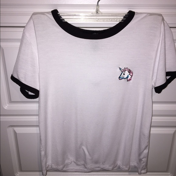 White tee- unicorn patch