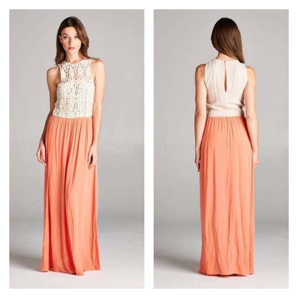 Dresses & Skirts - Pretty in Peach Crochet Dress