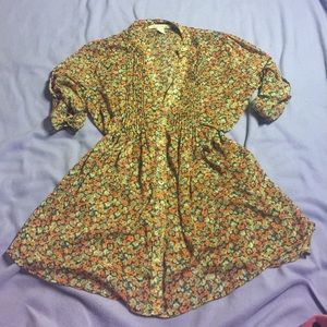 American Rag Pin tucked floral print blouse SZ M