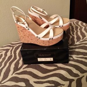 Colin Stuart white wedged platform sandals