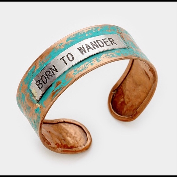 "Born to wander" hammered metal cuff bracelet