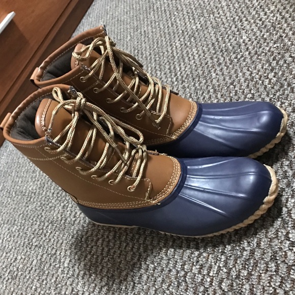 Navy Blue and Tan Duck Boots