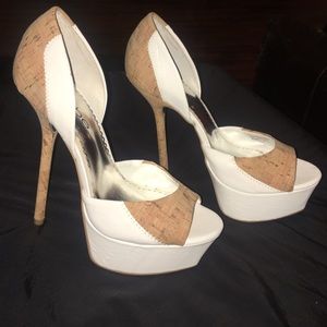 bebe cork and white heels