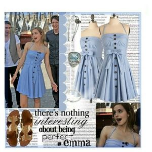 Zanzibar dress in blue seen on Emma Watson Potter