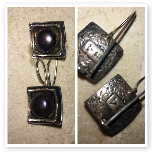 Silpada .925 Sterling silver black pearl earrings