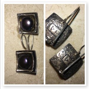 Silpada .925 Sterling silver black pearl earrings