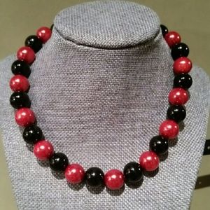 Handmade Black and red or garnet necklace
