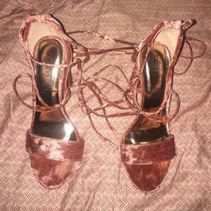 Crushed velvet rose gold heels