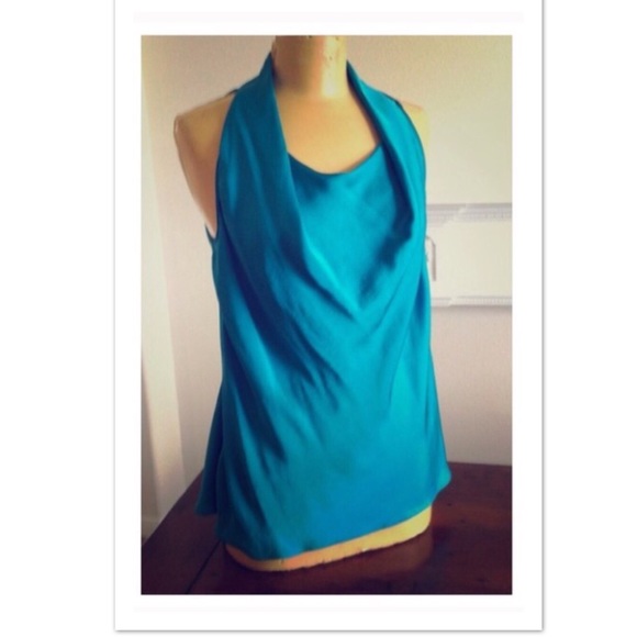 Violet and Claire Teal Cowl Neck Silk Blue Top