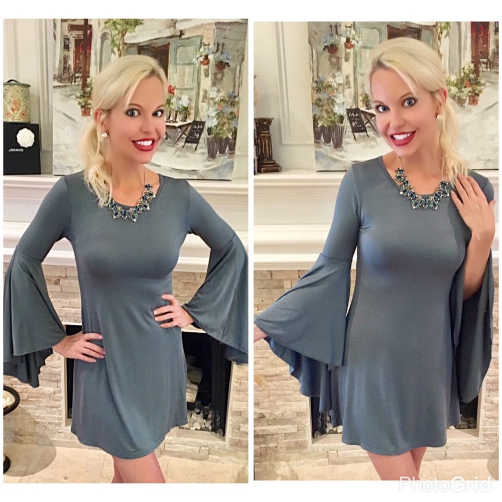 Blue exaggerated bell sleeve dress! LAST ONE - Picture 1 of 2