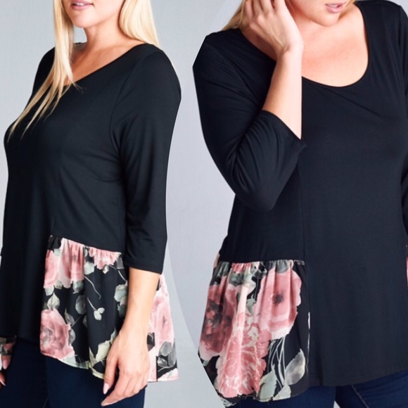 💥HP 3/14💥PRETTY BLACK TOP w/SIDE FLORAL ACCENT - Picture 3 of 3