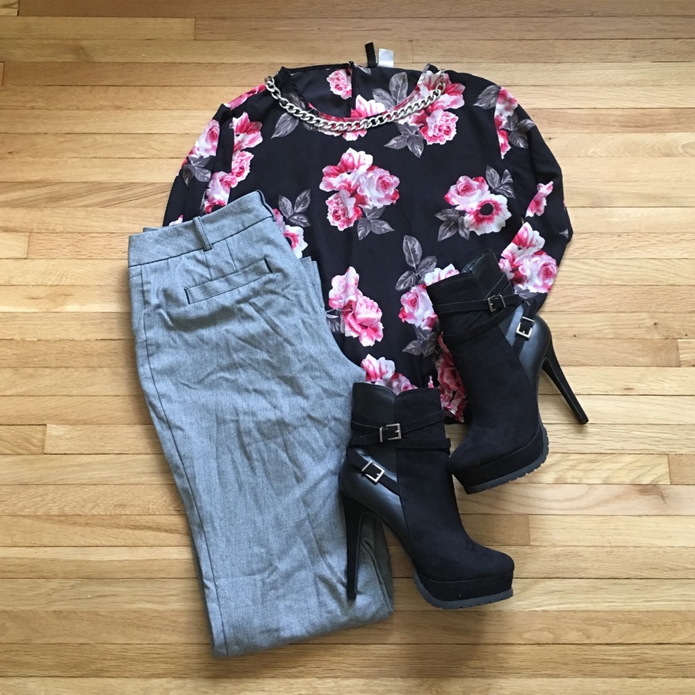 Black and Pink floral long sleeve blouse