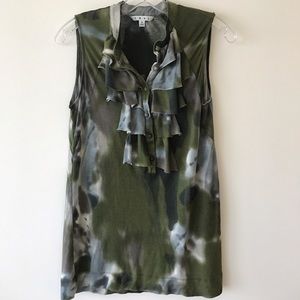 CAbi Haute Camo Ruffle Tank Medium STYLE 593