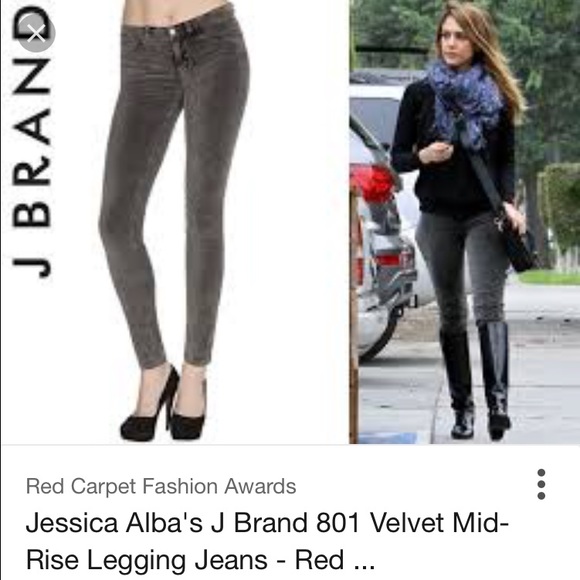 J brand 801 velvet mid rise legging jeans grey