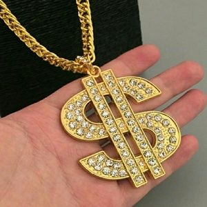 Hiphop gold necklace crystal pendant EO