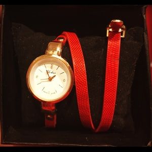 Red watch, double wrap. New